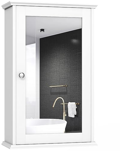 COSTWAY Armoire de Salle de Bain avec Miroir, Armoire Miroir Murale à 2 Niveaux, pour Pharmacie, Salle de Bain, avec Etagère Réglable (Blanc)