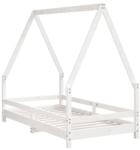 vidaXL Kinderbett, Kinder Bettgestell mit robusten Latten, Hausbett für Kleinkinder ab 4 Jahren, Einzelbett Kinder Jugendbett Holzbett, Weiß 80x160 cm Massivholz Kiefer