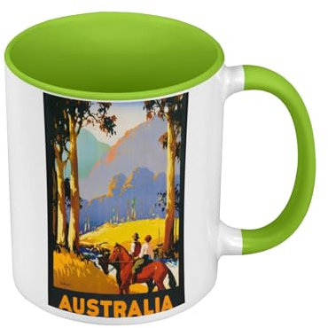 Tasse Farbe Premium Grün – Australien Australien Poster Vintage Tourismus Art Deco 30's – Tasse mit Henkel und farbigem Innenraum