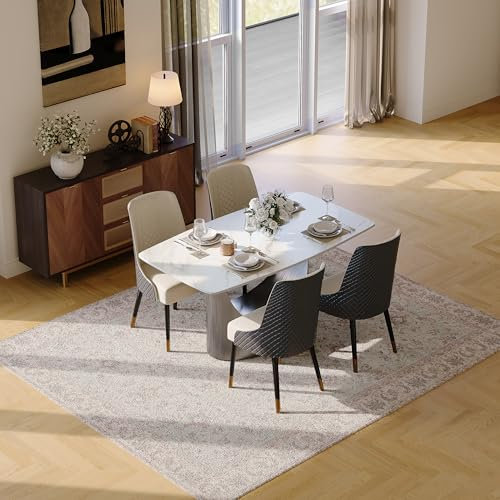 POVISON moderner Esstisch 160 cm für 4 Personen,esstisch weiß,rechteckiger Esstisch mit dunkelgrauem Carbonstahlgestell für Küche und Esszimmer,einfache Installation,160 * 90 * 75 cm (ohne Stühle)