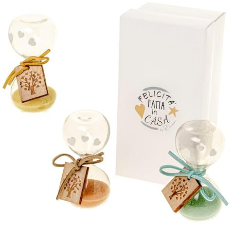1 PZ NUANCE CLESSIDRA ALBERO DELLA VITA MULTICOLOR IN VETRO H.10 3ASS. CON SCATOLA BOMBONIERA IDEA REGALO MATRIMONIO COMUNIONE