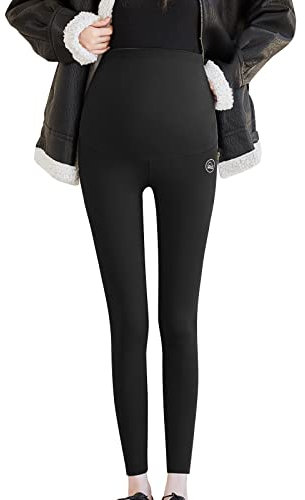 Weihnachten 2024 Neu Frauen Plus Size Samt Verdickung Umstandsmode Bauchhose Neunte Hose Gefälschte Haifischlederhose Schwangere Leggings Leggings Hose Damen Winter (Black, L)