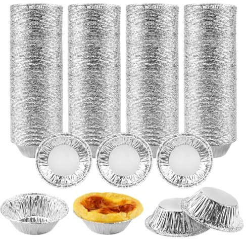 400 Pièces Moule Tartelette Pasteis de Nata Kit,7x2,5x4cm Moule Aluminium Jetable Plateaux en Papier d'Aluminium, Ronde MINI Moule en Aluminium, pour la Cuisson de la Cuisine, Tartes à la Confiture