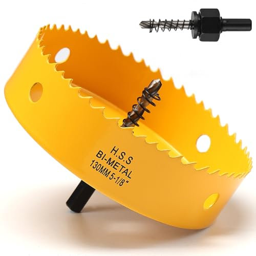 Sega tazza 130mm, bi-metallica sega a tazza per legno, frese a tazza per metallo con adattatore esagonale e punta di centraggio per ferro, alluminio, legno, cartongesso, giallo