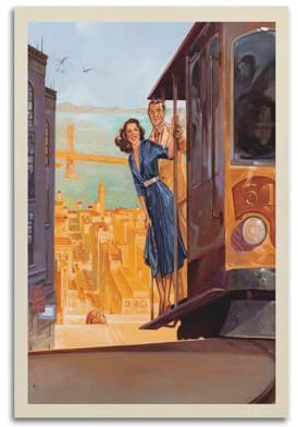 qiyan Vintage-Poster mit Aufschrift San Francisco, Motiv: Trolley-Fahrt, dekoratives Gemälde, Leinwand, Wandposter und Kunstdruck, modernes Familienschlafzimmer, Dekor-Poster, 30 x 45 cm