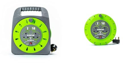 STATUS 2 Socket Cable Reel | 18m Green Extension Lead | 13A with Thermal Cut Out & 2 Socket Cable Reel | 10m Green Extension Lead | 13A with Thermal Cut Out