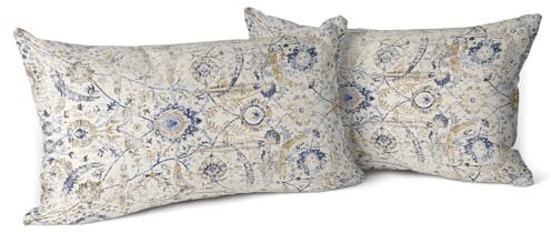 Snylcce Boho Floral Wurf Kissenbezug 30x50 cm Set von 2 Böhmische Vintage Blumen Kissenbezüge Samt Doppelseitiger Druck Dekorative Kissenbezüge für Wohnzimmer Schlafzimmer Sofa Home Decor (Elfenbein)