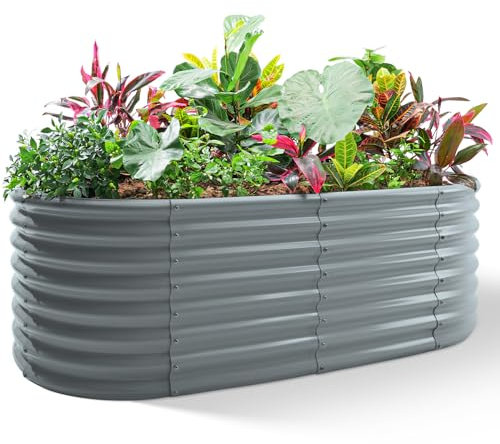 Land Guard Verzinktes Hochbeet, 61 cm hoch, 1,2 x 60 cm, verzinkt, Pflanzkästen für den Außenbereich, ovales großes Metall-Hochbeet für Gemüse (modernes Grau, 1,2 x 6 x 60,6 cm)