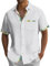 Chemisette Lin pour Homme - Chemise Hawaïenne À Carreaux, Col V, Manche Courte, Hawaiian Shirt, Noir, Blanc, Taille M