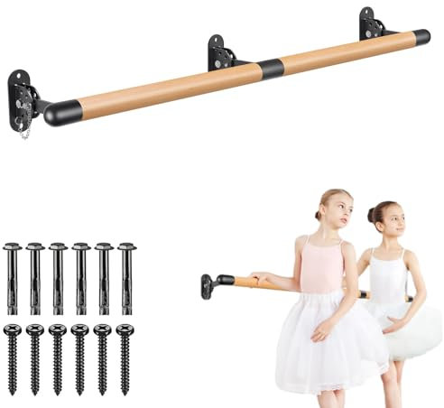BeneLabel 250cm Ballettstange, Wand Montiert Holz Stretching Tanz Bar Tanzstange für zu Hause Barre Training Ausrüstung mit Metallhalterung Halterung für Kinder und Erwachsene, 4cm Durchmesser