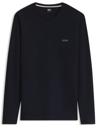 BOSS Herren Waffle LS-Shirt Pyjama-T-Shirt aus Ottoman-Jersey mit Logo-Stickerei