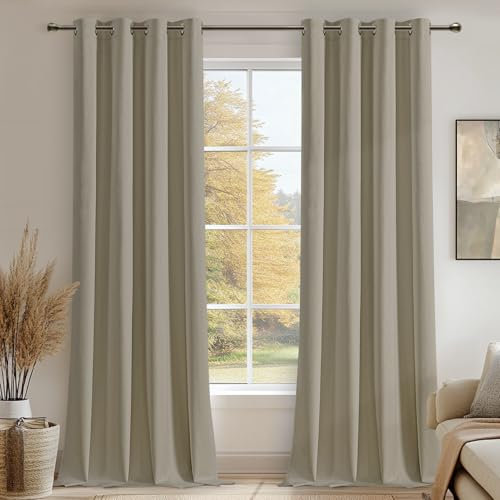 MRTREES Cortinas Opacas de Lino Natural al 100% Cortinas Termicas Aislantes Frio y Calor, Cortina Blackout Anti Luz con Ojales para Salon Dormitorio Comedor Habitacion 2 Piezas, 132x245 cm
