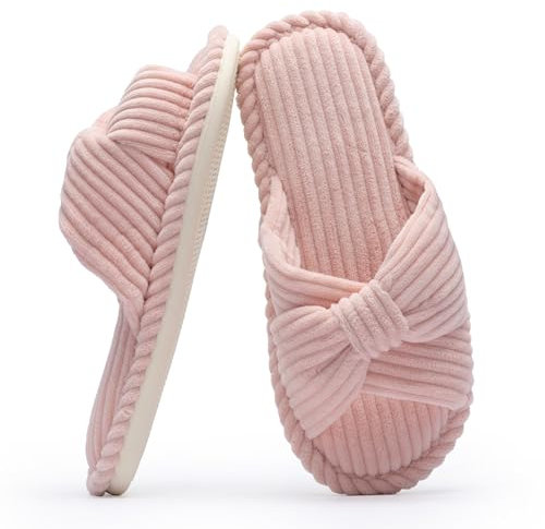 Chantomoo Pantofole da Donna in Memory Foam per la Casa Camera da Letto Bagno spa Matrimonio Viaggio Ospedale Open Toe Velluto a Coste Pantofole Antiscivolo Accoglienti Confortevoli,Rosa 37/38 EU