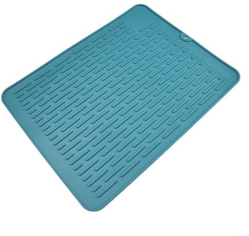 Silicone Dish Drying Mat, for Easy Clean Draining Board, Sink Mat for Kitchen Counter, 40 x 30cm, Non-Slip Trivet, Table Mat, Pot Holder (Green)