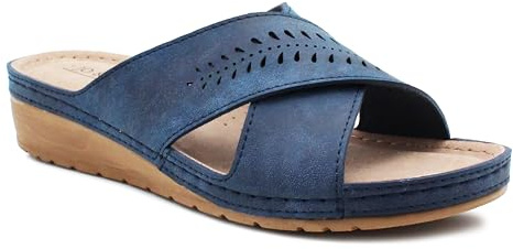 Womens Slip On Sandals Backless Low Wedge Open Toe Mules Summer Fashion Beach Slides Flip Flops