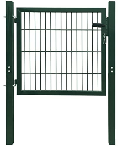 Sufrk Puerta para valla de acero verde 105 x 150 cm, puerta para jardín de red duradera, entrada puerta valla de acero galvanizado
