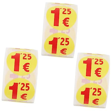 Lurrose 1500 Selbstklebende Runde Preisaufkleber 1,25 Euro Ablösbare Preisschilder aus Papier für Supermarkt und Flohmarkt