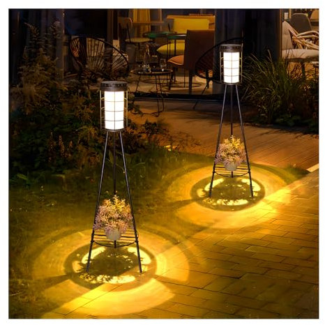 YNDD 2 Stück Solar Stehlampe Outdoor, LED Dekorative Standleuchte mit USB-Ladeanschluss, IP55 Wasserdicht, Dimmbar solarstehlampen für außen für Auffahrt, Terrasse, Garten, Hof, Weg, Pool