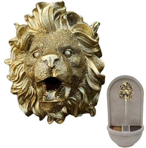 Hutnncg Beccuccio a fontana, spruzzatore d'acqua da giardino con leone, per fontana, irrigatore a cascata in resina naturale, decorazione da giardino e laghetto, decorazione da parete per