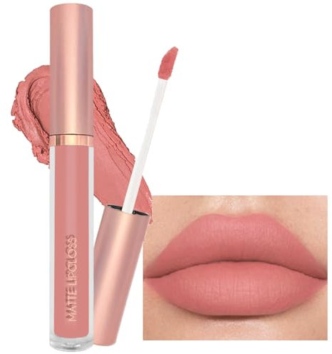 Nude Pink Lipstick Long Lasting, Matte Lip Gloss, Natural Non Stick Cup Waterproof Liquid Lipstick, Smooth Velvet Moisturizing Lip Stick Lip Makeup for Women