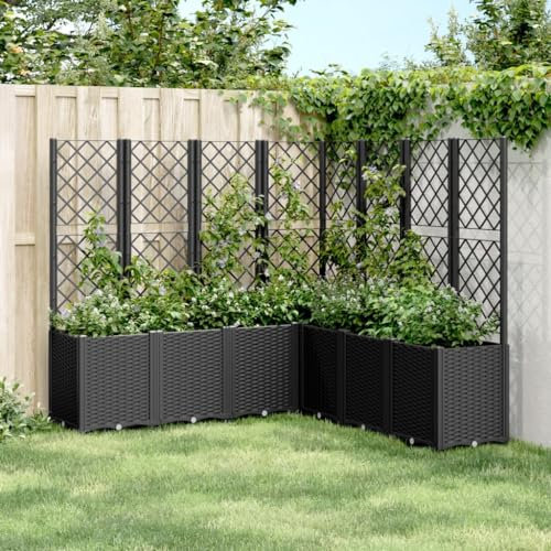 Myheimly Pflanzkübel mit Rankgitter Blumenkübel mit modularem Design Rattan-Optik, Blumentopf für Terrasse Garten, Blumenkasten Pflanzkasten Schwarz 160x160x140 cm PP