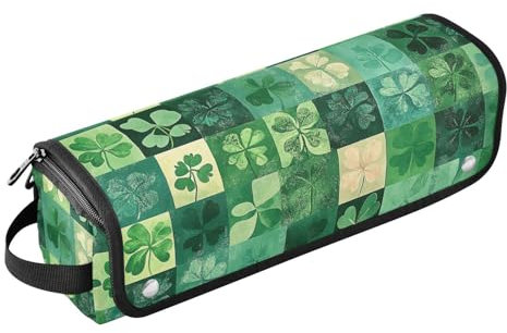 Foiosoh Hot Hair Tools Travel Bag and Heat Resistant Mat with Zipper Large Capacity Hair Straighteners Organizer for Flat Irons, Straighteners, Curling Irons, Clover and Check Green