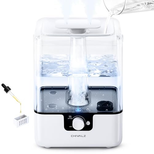 CHIVALZ Humidifier for Bedroom, 6L Cool Mist Humidifiers, Quiet 26dB, Night Light, Up to 50 Hours, Large Air Humidifier for Baby, Plants, Office, Essential Oil Diffuser