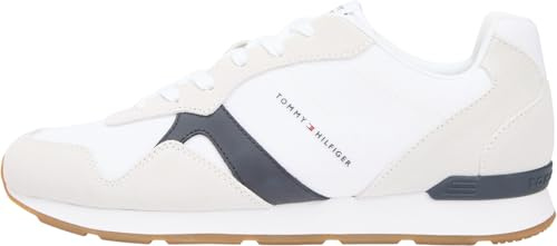 Tommy Hilfiger Herren Runner Sneaker Icon Mix aus Wildleder, Weiß (White), 45