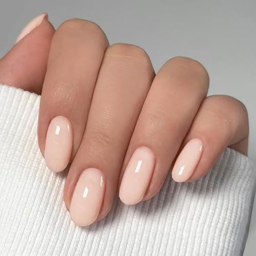 24 Pièces Amande Faux Ongles Court, Couleur Pure Ongles à Coller Glossy Ballerine Press on Nails, Français Acrylique Artificiel Capsules Ongles pour Femmes et Filles (Orange Crème)