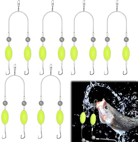 ARTGUTS 6 Stück Doppelhaken Angeln, Doppelhaken mit umgekehrter Grundschnur, Anti Tangle Angelhaken, Doppelhaken Reverse Bottom Rig, für Jigging, Drifting und Casting in Süßwasser und Salzwasser