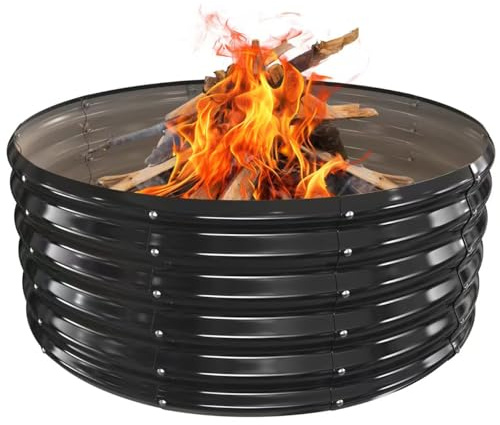 YSEJOMP 101,6 cm runder verzinkter Feuerschalenring – faltbar und perfekt für Versammlungen im Freien und Lagerfeuer im Hof/Garten/Park/Strand (schwarz + grau, 100 cm Durchmesser + 40 cm hoch)