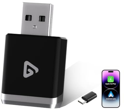 Adattatore Wireless 2 in 1 per Android Auto e CarPlay – Trasforma CarPlay cablato in wireless, con adattatore USB-C, WiFi 5.8GHz, facile da usare, mini e stabile, compatibile con iOS 10+ e Android 11+