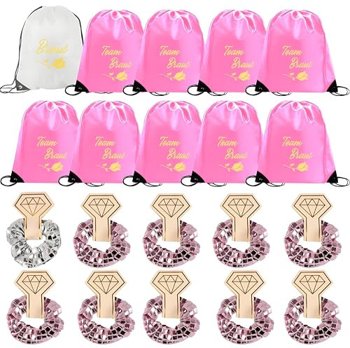 Begonia JGA Team Bride Lot de 20 sacs de gym avec élastiques à cheveux, accessoires pour enterrement de vie de jeune fille, accessoires de fête de mariage, sac à dos pour femme avec cordon de serrage
