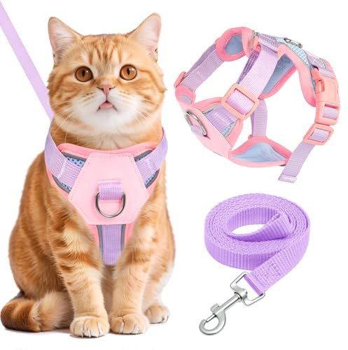 Katzengeschirr mit Leine Ausbruchsicher, Verstellbare Katzenweste,Katze Brustgeschirr mit reflektierenden Streifen & atmungsaktivem Mesh,Weich Haustier Geschirr für Katzen Welpen Kätzchen