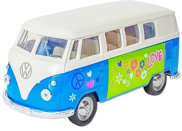 Volkswagen Bus T1 1963 VW Modell aus Metall mit Rückzugmotor Auto Spielzeugauto Hippie Spielzeug 3-Varianten Welly 19 (Blau)