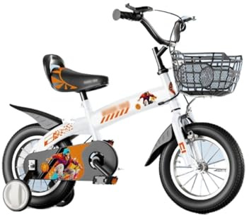 YBNKKUXKN Fahrrad Kinder 12-18 Zoll Kinderfahrrad mit Stützrädern, Ständer, robuster Stahlrahmen, mehrere Farben, Kinderfahrrad mit Doppelbremse kinderfahrrad(Orange,16inch)