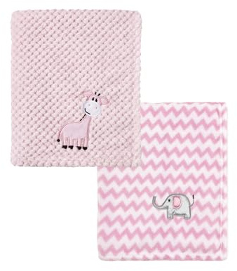 CREVENT 2 Stück 75 cm x 100 cm süße, kuschelige, Flauschige, warme Babydecken für Kleinkinder, Bettwäsche, Kinderbett, Kinderwagen – Giraffe + Elefant