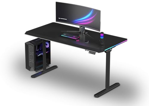 Ultradesk – Scrivania da Gaming Elettrica con Regolazione Seduta-in Piedi, LED RGB PRISMATIC, Mobile da Scrivania Ideale per Gamer, Setup Gaming - QUEST BLACK - L 140 cm, P 70 cm, H 72-120 cm - Nero