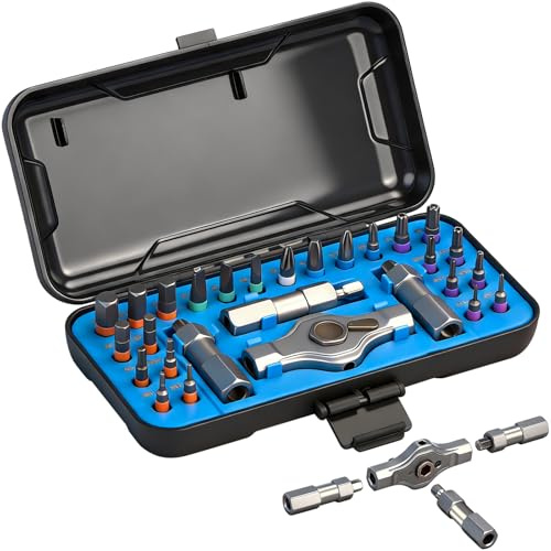 Koeutoze Destornillador de carraca 24 en 1 - Juego de destornilladores magnéticos de precisión con 24 puntas, mango de aluminio extraíble, herramientas compactas para reparación, Azul