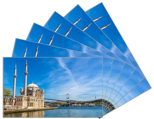 Wallario 6er Set Frühstücksbrettchen aus Glas, Glasunterlage, Glasbrettchen Moschee am Bosporus, Größe 14 x 23 cm, Sicherheitsglas