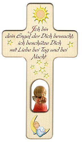 MaMeMi HOLZKREUZ FÜR MÄDCHEN mit ENGEL & SEGENSSPRUCH – 20 x 11 cm – Wandkreuz zur TAUFE, GEBURT oder KOMMUNION – Inklusive KINDERGEBETSBÜCHLEIN – Aus SÜDTIROL Markenqualität