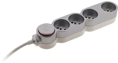 Bloc Home 4 prises 16A 2P+T avec interrupteur et fiche parafoudre - Silver - câble HO5VV-F 3G1 1,5m