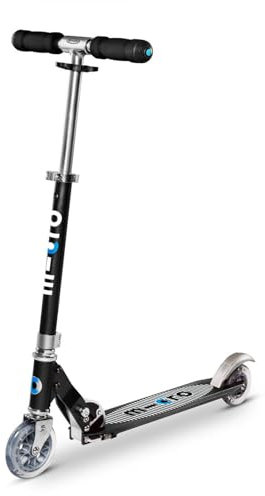 Micro Kinderscooter Sprite klappbarer Roller in schwarz mit gestreiftem Griptape