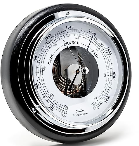 Fischer 1434B-06, Innen-Barometer, Echtholz | Druckmessgerät mit schwarzem Gehäuse gebeizt, 170mm Durchmesser, Made in Germany