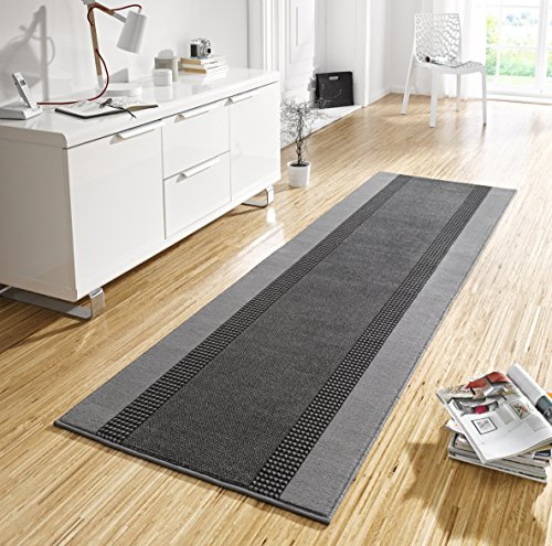 Hanse Home Teppich Läufer Band 80x200cm – Teppichläufer Weicher Kurzflor Teppich Modernes Design Läufer für Flur, Schlafzimmer, Kinderzimmer, Badezimmer, Wohnzimmer, Küche Dekoläufer – Grau