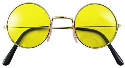 Lennon Brille | 60er 70er Jahre Party Kostüm Zubehör Nickelbrille (Gelb)
