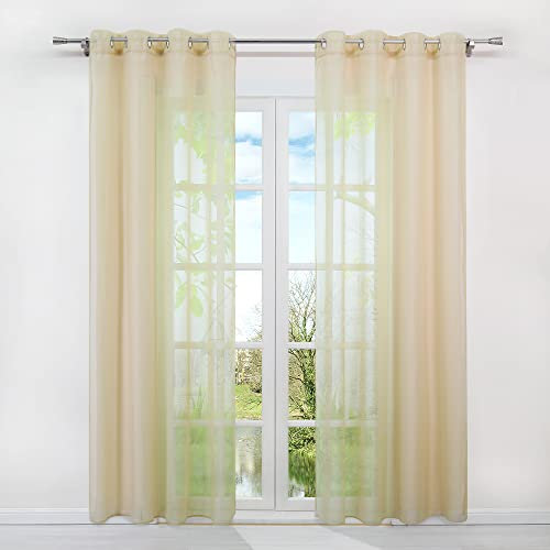HongYa 1er-Pack Uni Voile Gardine Transparenter Vorhang Schal mit Ösen H/B 245/140 cm Sand