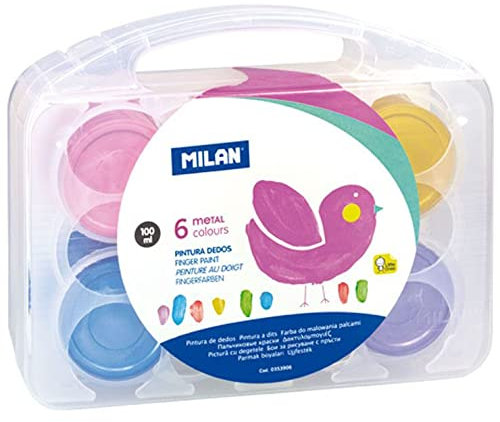 MILAN 0353906 - Pack de 6 botes de pintura dedos, Multicolor, 6 x 100 ml