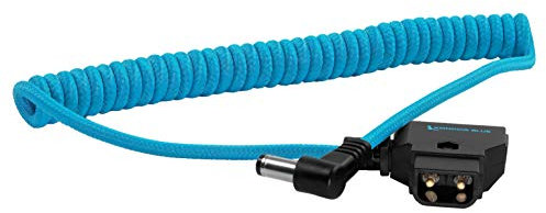 KONDOR BLUE | Câble spiralé D-Tap vers DC à angle droit (5,5 x 2,5 mm) compatible avec Canon C70 et Atamos | 40,6 à 81,3 cm, angle droit, ultra durable, et nylon tressé avec connecteurs renforcés |