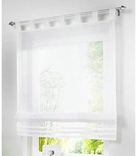SIMPVALE Raffrollo mit Schlaufen Gardinen Voile römischen Liter Fall Schatten Transparent Vorhang für Balkon und Küche (Weiß, Breite 60cm/Höhe 155cm)